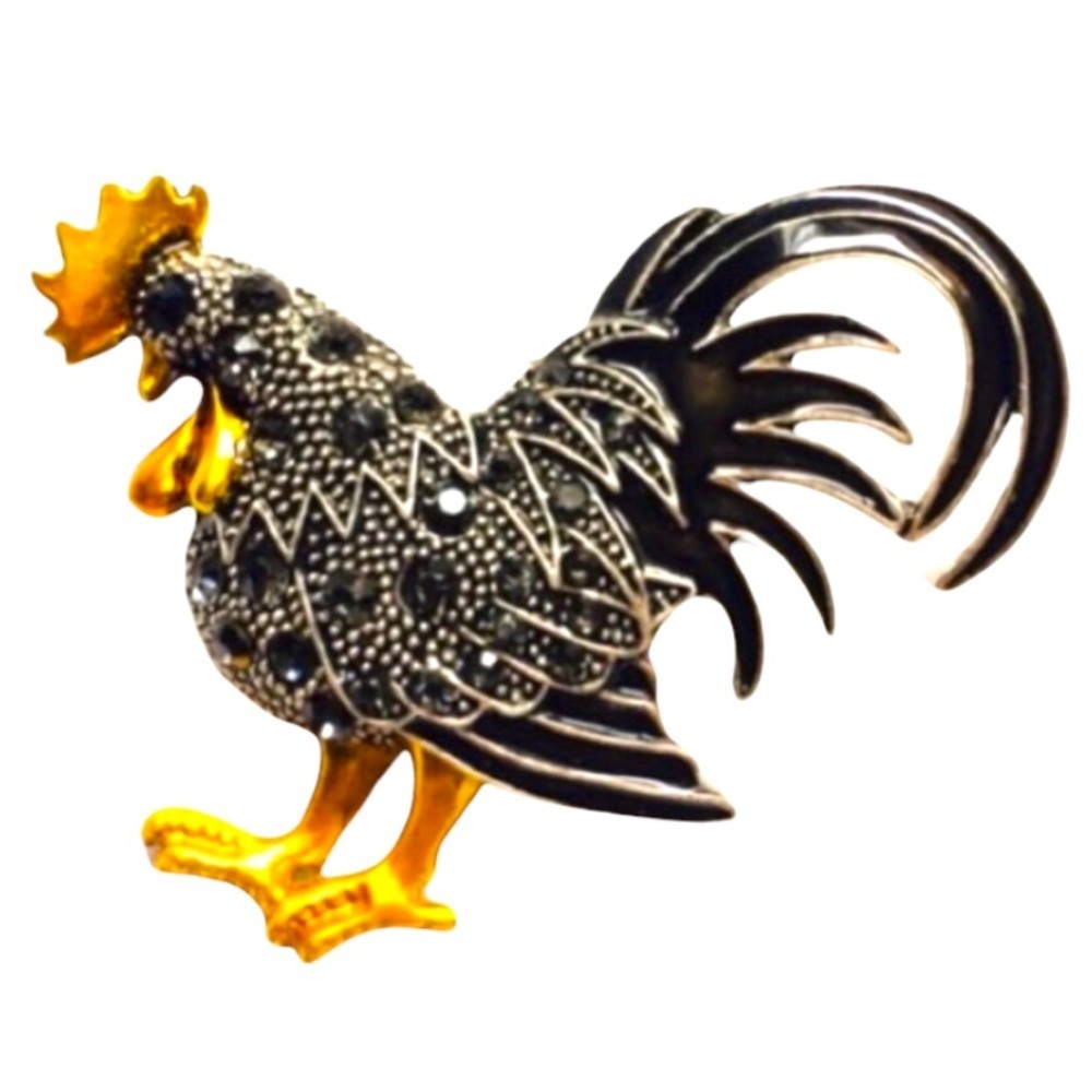New Black Rooster Brooch